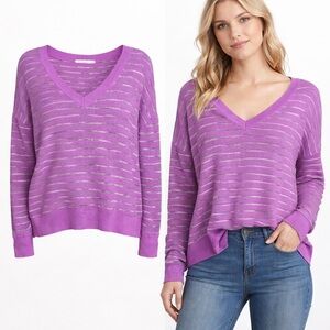 Michael Stars | Purple Striped Knit Sweater | Metallic Detail | Made USA | OS